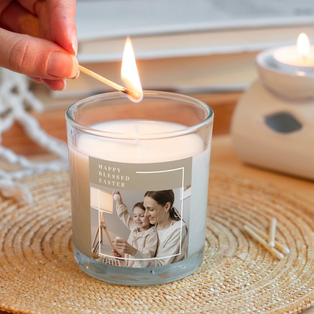 Pegatina Cuadrada Foto familiar moderna de Beige | Feliz Pascua Bend (Subido por el creador)