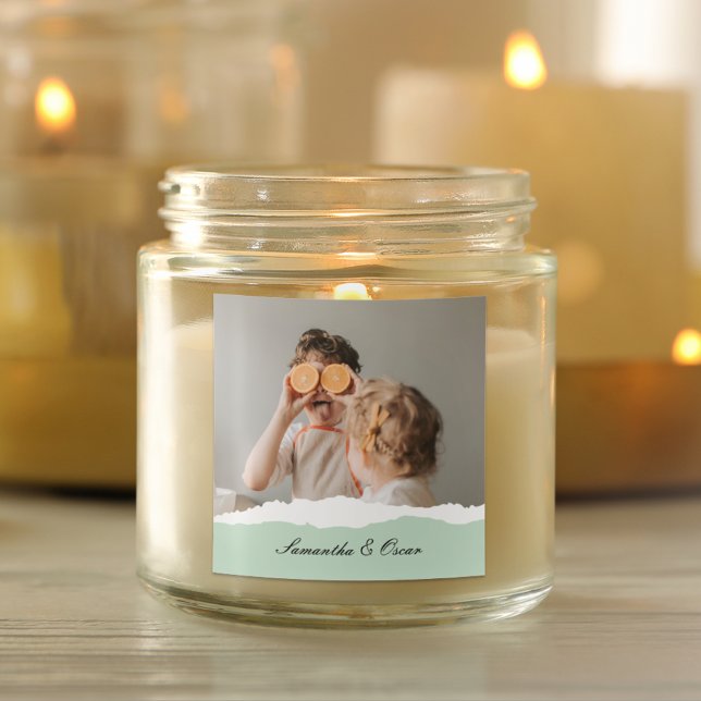 Pegatina Cuadrada Foto familiar moderna y regalo personalizado de fá (Subido por el creador)