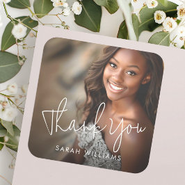 Pegatina Cuadrada Foto: graduación moderna de guiones, gracias.