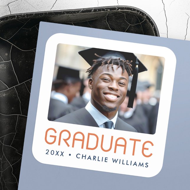 Pegatina Cuadrada Foto graduada en el año de la graduación moderna (Modern graduation year photo graduate square sticker)