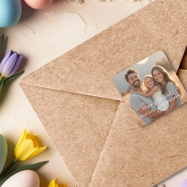 Pegatina Cuadrada Foto minimalista Feliz Primavera de Pascua (Minimalist Photo Happy Easter Spring Square Sticker)