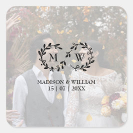 Pegatina Cuadrada Foto Moderna De Boda Blanco Y Negro