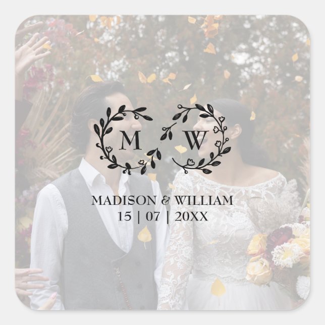 Pegatina Cuadrada Foto Moderna De Boda Blanco Y Negro (Anverso)