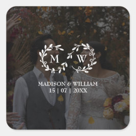 Pegatina Cuadrada Foto Moderna De Boda Blanco Y Negro