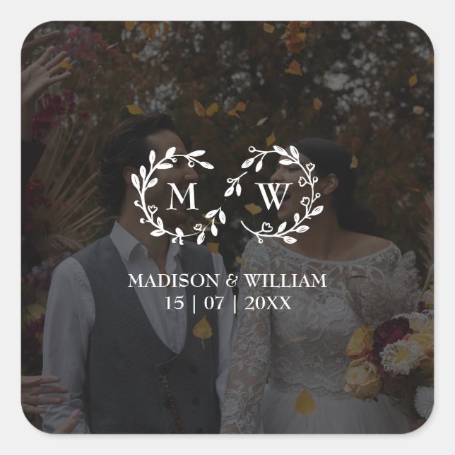 Pegatina Cuadrada Foto Moderna De Boda Blanco Y Negro (Anverso)