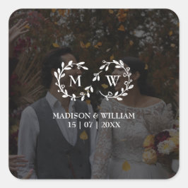 Pegatina Cuadrada Foto Moderna De Boda Blanco Y Negro