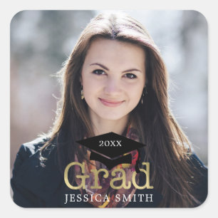 Pegatina Cuadrada Foto moderna de Cap de graduación