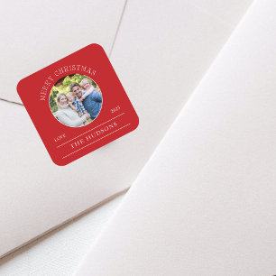 Pegatina Cuadrada Foto moderna de navidad de moras rojas