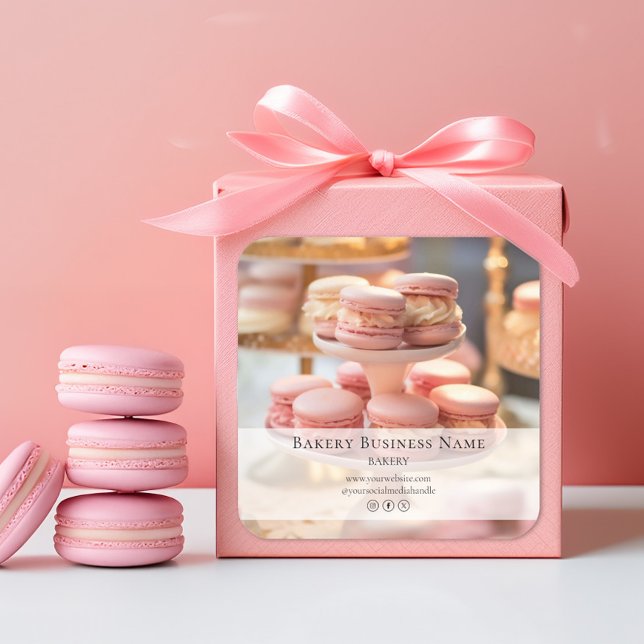 Pegatina Cuadrada Foto moderna de Personalizado de panadería minimal (Modern Minimal Bakery Custom Photo Square Sticker)