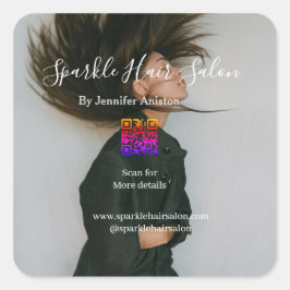 Pegatina Cuadrada Foto moderna peluquería pequeña empresa código QR
