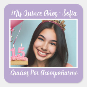 Pegatina Cuadrada Foto Nombre Mis Quince