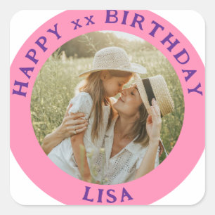 Pegatina Cuadrada Foto, Nombre Y Edad Personalizados Clásico De Cump