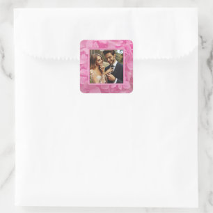 Pegatina Cuadrada Foto nupcial personalizada de flores rosadas