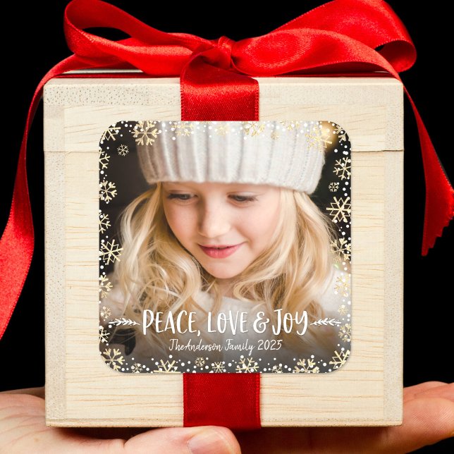 Pegatina Cuadrada Foto Paz Amor Alegría Elegante Personalizado de co (Subido por el creador)