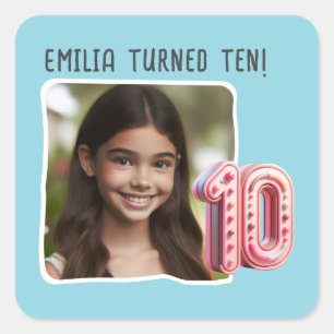 Pegatina Cuadrada Foto personalizada 10.ª fiesta de cumpleaños
