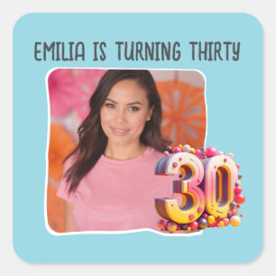 Pegatina Cuadrada Foto personalizada 30.º Fiesta de cumpleaños