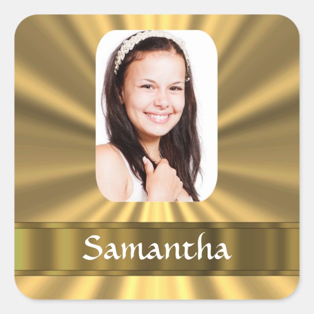 Pegatina Cuadrada Foto personalizada con aspecto de oro (Anverso)