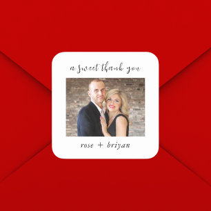 Pegatina Cuadrada Foto Personalizada de Agradecimiento Dulce Boda Mo