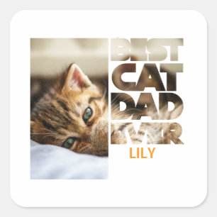Pegatina Cuadrada Foto personalizada Mejor papá de gatos de todos lo