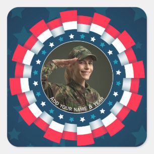 Pegatina Cuadrada Foto personalizada militar de EE. UU., borde de ci