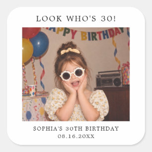 Pegatina Cuadrada Foto personalizada para fiesta de cumpleaños