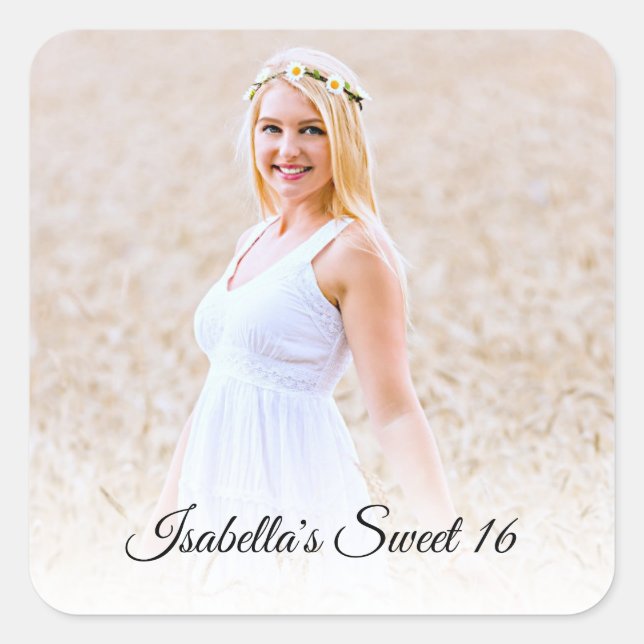 Pegatina Cuadrada Foto personalizada Sweet Sixteen (Anverso)