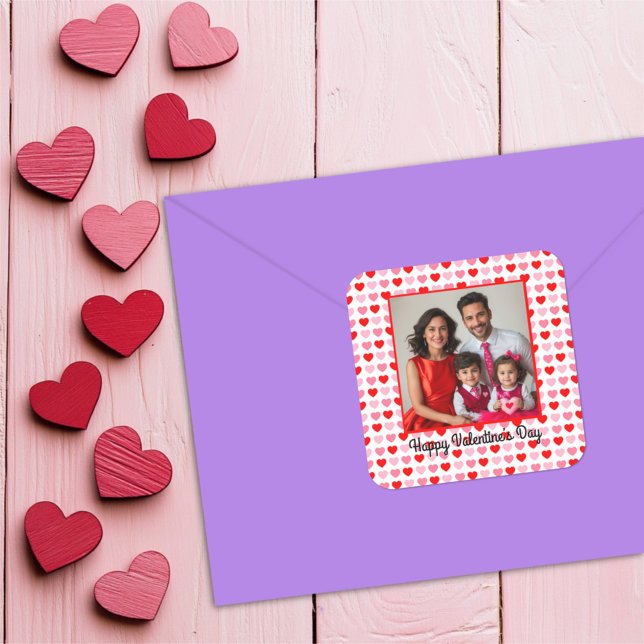 Pegatina Cuadrada Foto Personalizado del patrón cardíaco rosa y rojo (Subido por el creador)