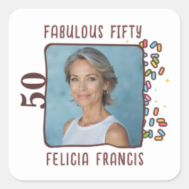 Pegatina Cuadrada Foto personalizado Fabulous Fifty Birday Party
