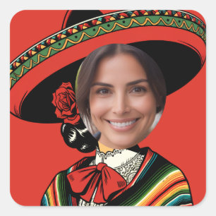 Pegatina Cuadrada Foto personalizado Funny Sombrero Sarape Fiesta Fi
