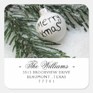 Pegatina Cuadrada Foto personalizado Merry Christmas Bauble