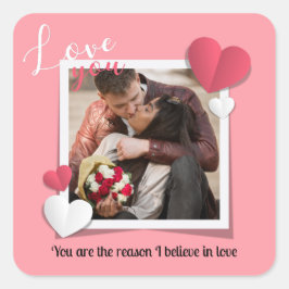 Pegatina Cuadrada Foto Personalizado moderna y mensaje de amor