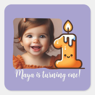 Pegatina Cuadrada Foto personalizado y cumpleaños de nombre para un