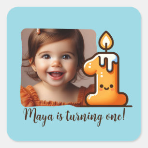 Pegatina Cuadrada Foto personalizado y cumpleaños de nombre para un