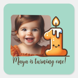 Pegatina Cuadrada Foto personalizado y cumpleaños de nombre para un 