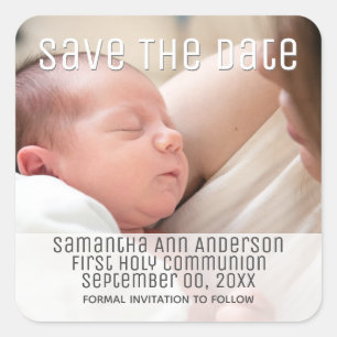 Pegatina Cuadrada Foto primera comunión santa DIY minimalista