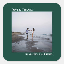 Pegatina Cuadrada Foto simple de Emerald Green Love & Gracias Boda