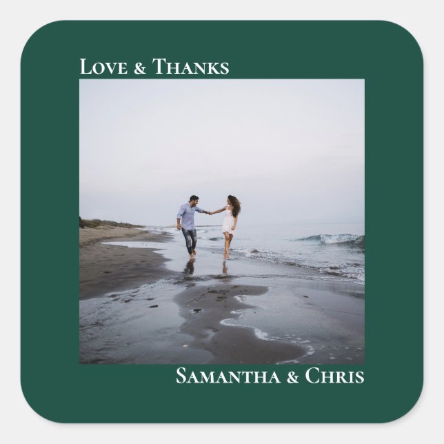 Pegatina Cuadrada Foto simple de Emerald Green Love & Gracias Boda (Anverso)