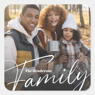 Pegatina Cuadrada Foto simple de la familia de Personalizados