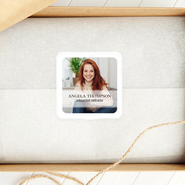 Pegatina Cuadrada Foto simple promocional Minimalista (Add your logo and photo to this simple packaging sticker. )
