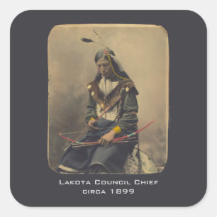 Pegatina Cuadrada Foto vintage Nativo Estadounidense Lakota Jefe Ind