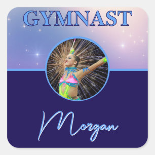 Pegatina Cuadrada Foto y nombre de Gymnast Deep Royal Personalizado