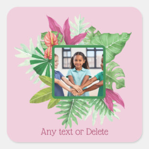 Pegatina Cuadrada Foto y texto Personalizado de marco floral tropica
