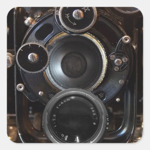 Pegatina Cuadrada Fotografía de cámara antigua Película de lente ven