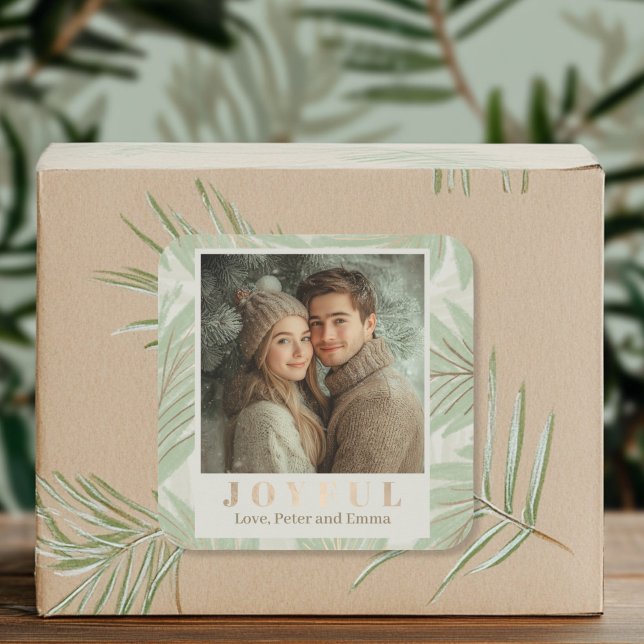 Pegatina Cuadrada Fotografía de la festividad del árbol de palmas ve (Green Palm Tree Photo Sticker)