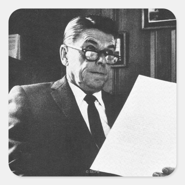 Pegatina Cuadrada Fotografía de Ronald Reagan (Anverso)