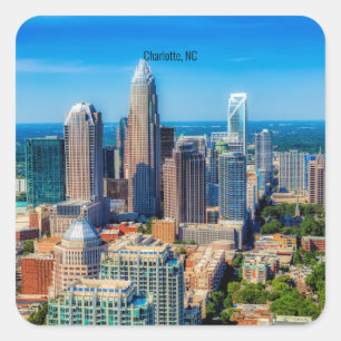 Pegatina Cuadrada fotografía del horizonte de Charlotte, NC