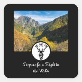 Pegatina Cuadrada Fotografía en monograma de silueta de estadio negr