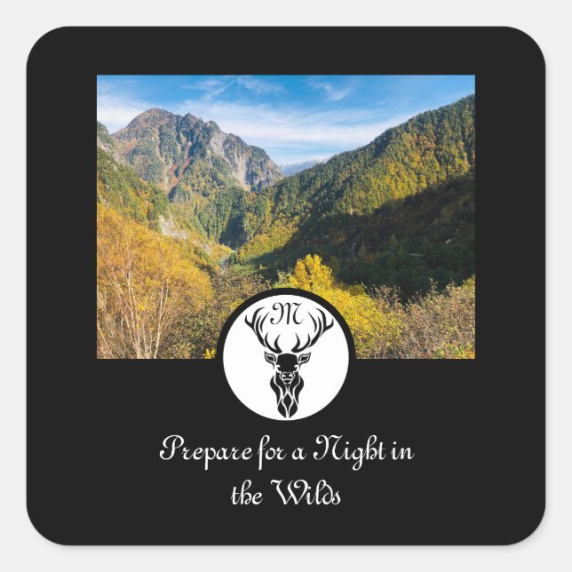 Pegatina Cuadrada Fotografía en monograma de silueta de estadio negr (Anverso)