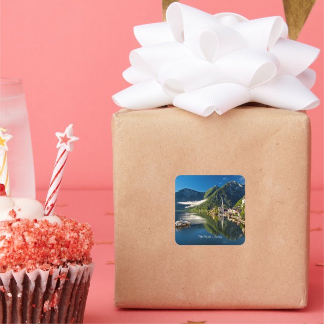 Pegatina Cuadrada Fotografía escénica de Hallstatt, Austria (Fiesta)