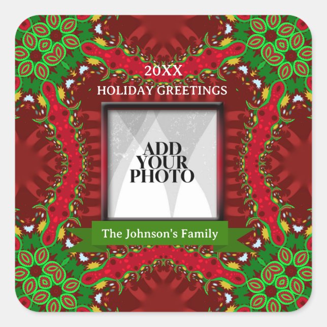 Pegatina Cuadrada Fotografía familiar de vacaciones felices (Anverso)